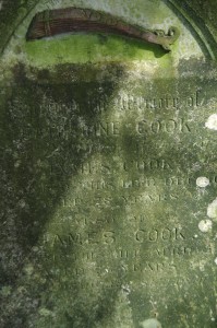 Epitaph on Catherine Cook's tombstone - beloved wife of James Cook. copyright Carole Tyrrell